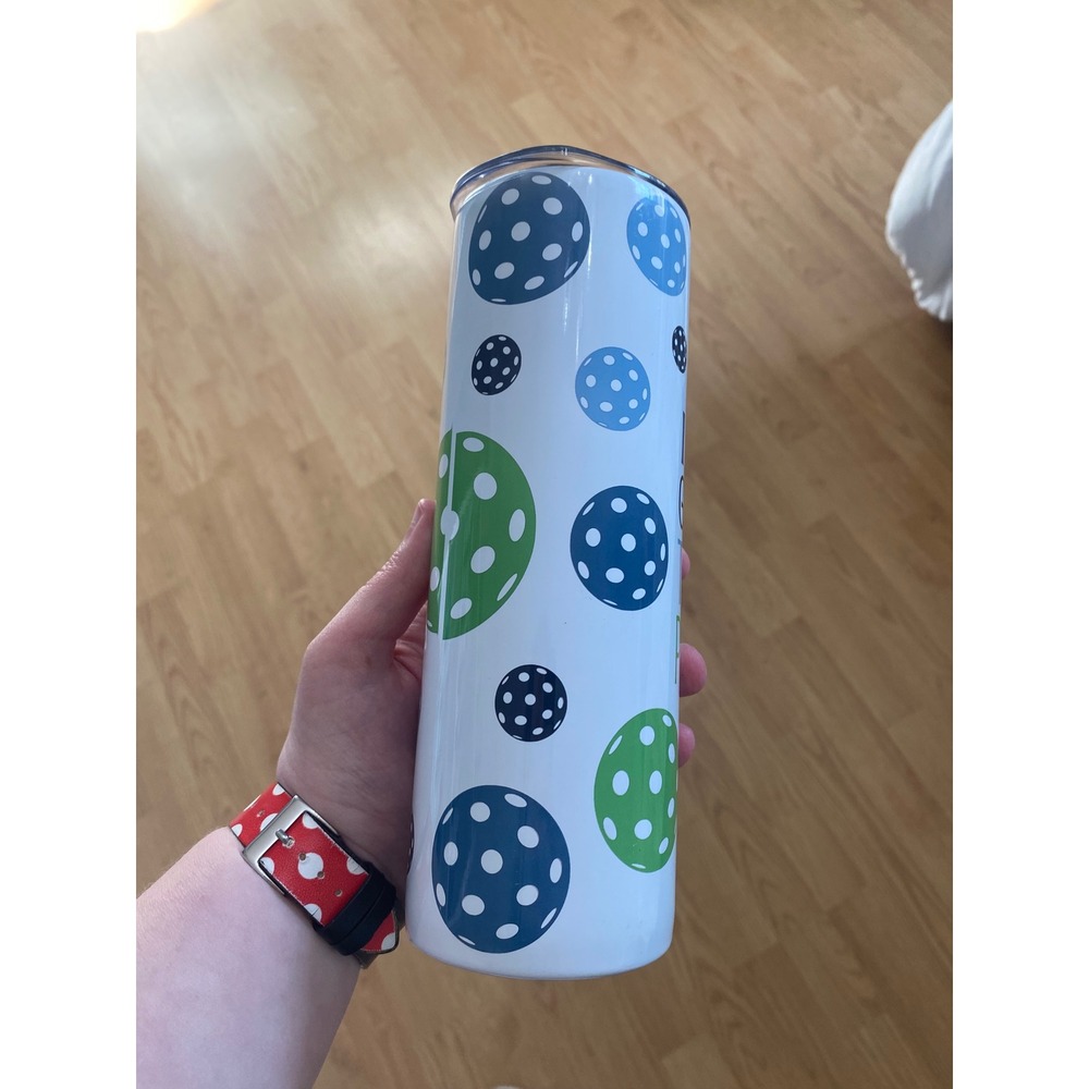 Tumbler Cup Unisex OS White Pickleball Graphic Insulated Skinny Travel Mug Straw - Picture 5 of 8